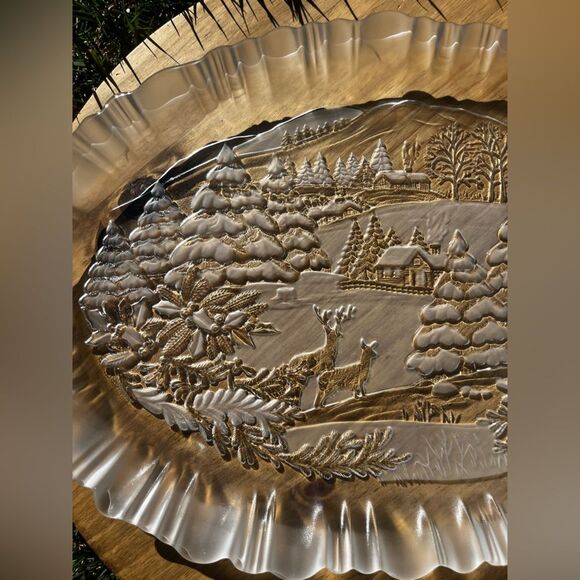 Mikasa Frosted Glass Winter Dream Serving Platter Holiday Christmas Deer & Trees - Picture 3 of 15